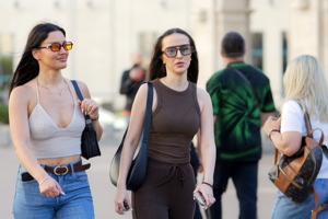 Two young women going on the street